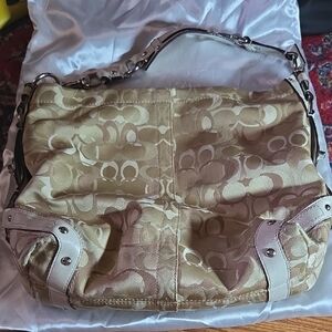Coach Tan and Cream Signature Handbag